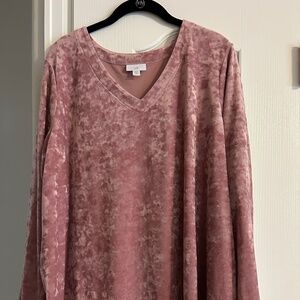 Jjill plus size mauve velour v-neck pullover